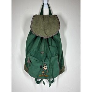 Vintage Mickey Disney Green Canvas Corduroy Backpack Embroidered 90s Y2K READ